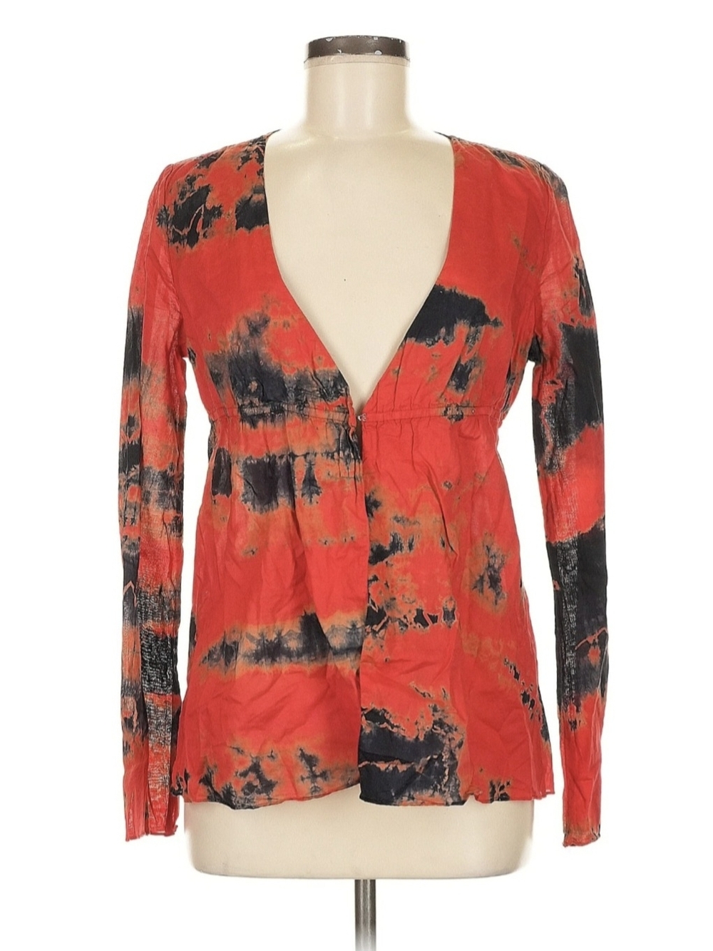 Lucky Brand Red and Navy Tie-Dye V-Neck Tunic